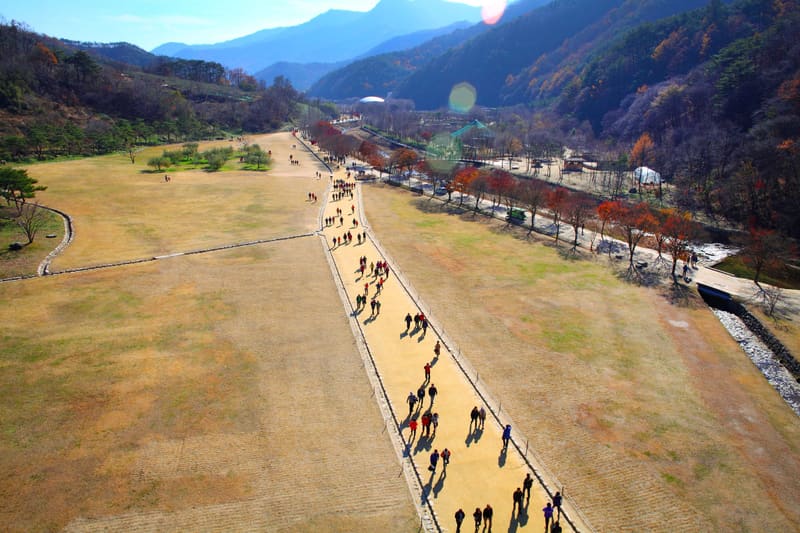 Mungyeong Saejae Provincial Park seen from above in November, where the apple festival is held