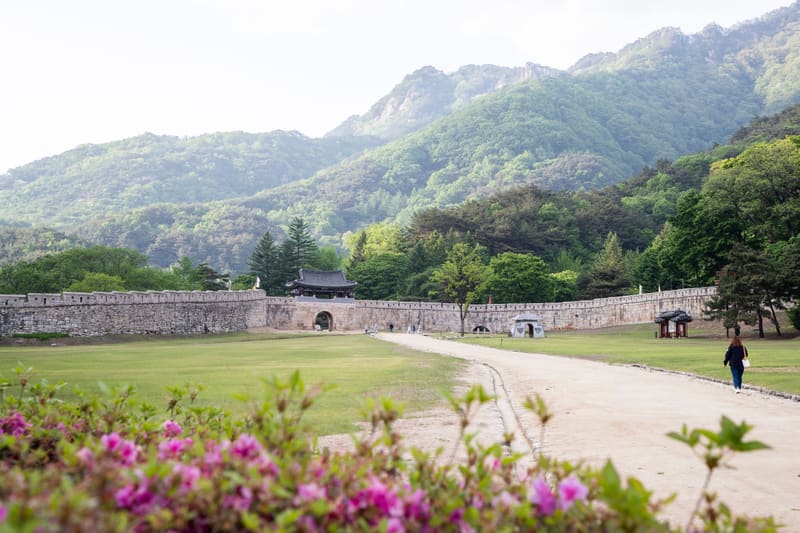 A gate on the Mungyeong Saejae pass in spring, in the provincial park that hosts the festival